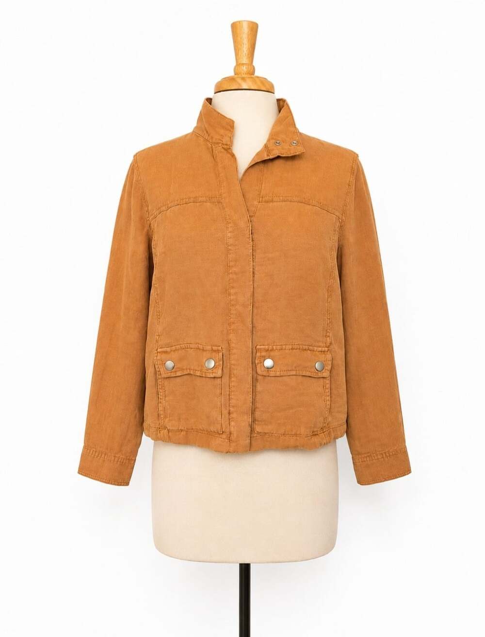 Christian Siriano Linen Lyocell Utility Jacket Women L Camel Orange Lightweight